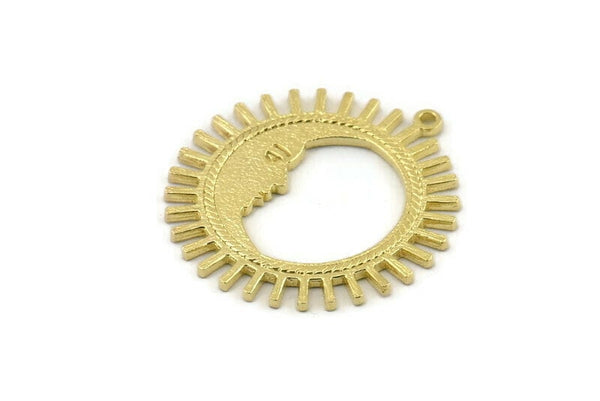 Brass Moon Charm, Raw Brass Moon Charms With 1 Loop, Pendants (32x30x1.2mm) N1456