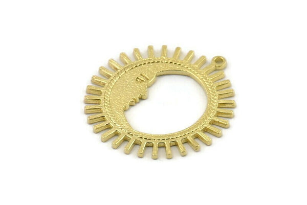 Brass Moon Charm, 2 Raw Brass Moon Charms With 1 Loop, Pendants (32x30x1.2mm) N1456