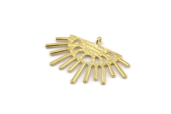 Moon Phases Charm, Hammered Raw Brass  Moon Charms With 1 Loop (38x26x1.2mm) N1477