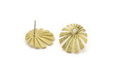 Brass Sun Earring, 4 Raw Brass Rising Sun Flag Stud Earrings - Pad Size 3mm (19x1.2mm) N1435