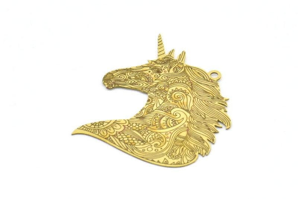 Brass Horse Charm, 10 Raw Brass Unicorn Charms With 1 Loop, Earrings, Pendants (32x27mm) D0630