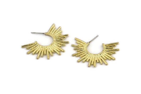 Brass Sun Earring, 2 Raw Brass Sun Stud Earrings (38mm) N1470