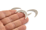 Silver Moon Charm, 6 Textured Antique Silver Plated Brass Crescent Moon Charms With 2 Holes (30x8x1mm) D1391 H1292