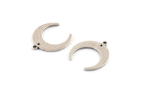 Silver Moon Charm, 12 Antique Silver Plated Brass Crescent Moon Charms With 1 Loop And 1 Hole (19x18x1mm) D0708