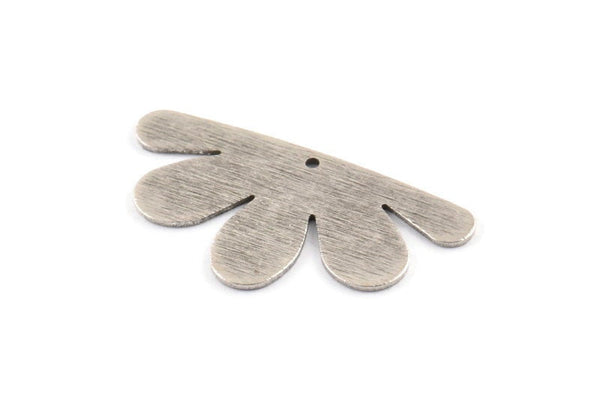 Silver Daisy Charm, 4 Textured Antique Silver Plated Brass Flower Charms With 1 Hole (34x18x0.80mm) D1410 H0400