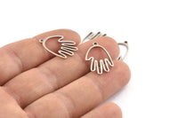 Silver Hand Charm, 12 Antique Silver Plated Brass Hand Charms With 1 Loop (20x13x0.80mm) D1255