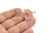 Silver Hand Charm, 12 Antique Silver Plated Brass Hand Charms With 1 Loop (20x13x0.80mm) D1255