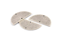 Semi Circle Charm, 4 Textured Antique Silver Plated Brass Half Moon Blanks With 2 Holes (30x15x0.80mm) D1392