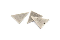 Silver Triangle Charm, 6 Textured Antique Silver Plated Brass Triangle Charms With 1 Hole (28x22x1mm) D1398