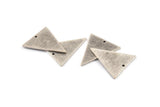 Silver Triangle Charm, 6 Textured Antique Silver Plated Brass Triangle Charms With 1 Hole (28x22x1mm) D1398