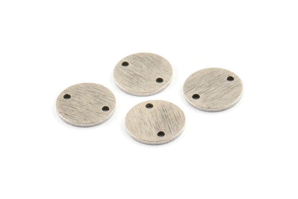Silver Cabochon Tag, 12 Textured Antique Silver Plated Brass Cabochon Tags With 2 Holes, Connectors (12x1mm) D1534