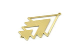 Brass Triangle Charm, 4 Raw Brass Tree Charms With 2 Loops (51x33x1mm) M01219
