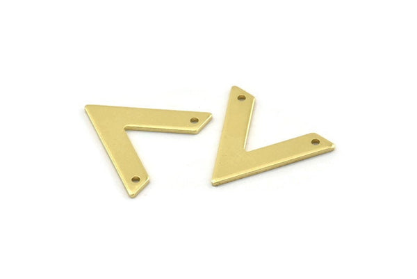 Brass V Shape, 24 Raw Brass V Shaped Charms With 2 Holes (22x18x1mm) M01245