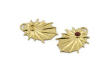 Brass Badge Charm, 2 Raw Brass Rosette Pendants With 1 Loop - Pad Size 4mm (33x24mm) N1490
