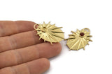 Brass Badge Charm, 2 Raw Brass Rosette Pendants With 1 Loop - Pad Size 4mm (33x24mm) N1490