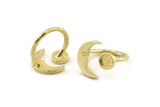 Brass Ring Settings, 2 Raw Brass Moon And Planet Ring With 1 Stone Setting - Pad Size 6mm N1495