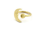 Brass Ring Settings, 2 Raw Brass Moon And Planet Ring With 1 Stone Setting - Pad Size 4mm N1496
