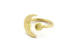 Brass Ring Settings, Raw Brass Moon And Planet Ring With 1 Stone Setting - Pad Size 4mm N1496