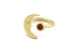 Brass Ring Settings, 10 Raw Brass Moon And Planet Ring With 1 Stone Setting - Pad Size 4mm N1496