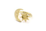 Brass Ring Settings, 2 Raw Brass Moon And Sun Ring With 1 Stone Setting - Pad Size 6mm N1498