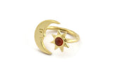 Brass Ring Settings, Raw Brass Moon And Sun Ring With 1 Stone Setting - Pad Size 4mm N1497