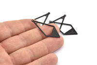 Black Diamond Charm, 12 Oxidized Black Brass Rhombus Charms With 1 Loop (36x16x0.80mm) D0709