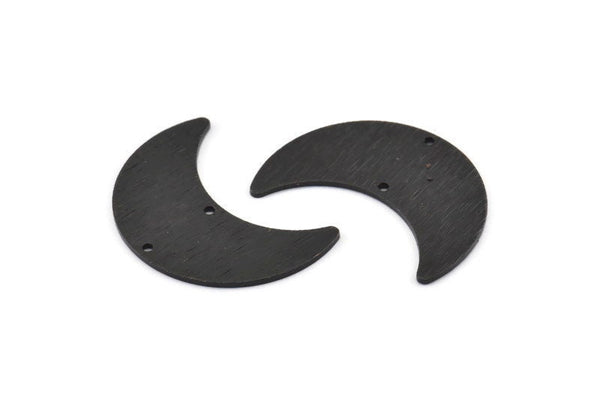 Black Moon Charm, 6 Textured Oxidized Black Brass Crescent Moon Charms With 2 Holes, Findings, Connectors (28x12x0.80mm) D1388 H0922