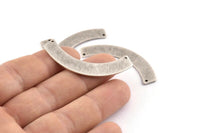 Silver Geometric Pendant, 4 Textured Antique Silver Plated Brass Semi Circle Blanks With 2 Holes, Charms, Findings (47x8x1mm) D1393