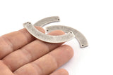 Silver Geometric Pendant, 4 Textured Antique Silver Plated Brass Semi Circle Blanks With 2 Holes, Charms, Findings (47x8x1mm) D1393