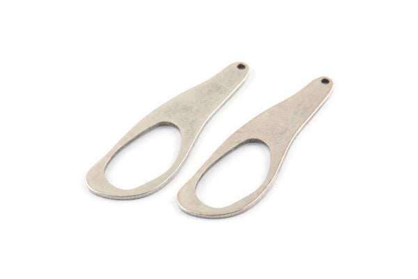 Silver Irregular Charm, 6 Antique Silver Plated Brass Irregular Shape Charm Earrings With 1 Hole, Findings (43x14x1mm) D840