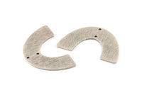 Silver Geometric Charm, 4 Textured Antique Silver Plated Brass Semi Circle Blanks With 2 Holes, Connectors (34x21x0.80mm) D1380 H0953