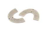 Silver Geometric Charm, 4 Textured Antique Silver Plated Brass Semi Circle Blanks With 2 Holes, Connectors (34x21x0.80mm) D1380 H0953