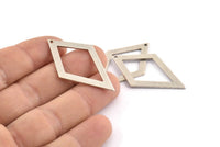 Silver Diamond Charm, 6 Antique Silver Plated Brass Rhombus Charms With 1 Hole, Findings (41x25x1mm) D930