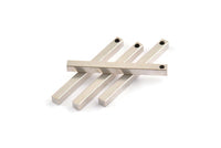 Silver Necklace Bar, 6 Antique Silver Plated Brass Bars With 1 Hole (3x3x35mm) D0241