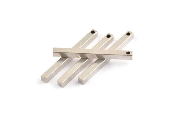 Silver Necklace Bar, 6 Antique Silver Plated Brass Bars With 1 Hole (3x3x35mm) D0241