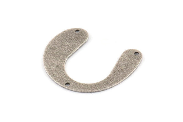 Silver Geometric Charm, 6 Textured Antique Silver Plated Brass U Shaped Pendants With 3 Holes, Charms, Findings (24x30x0.60mm) D925