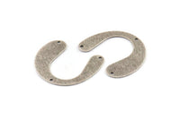 Silver Geometric Charm, 6 Textured Antique Silver Plated Brass U Shaped Pendants With 3 Holes, Charms, Findings (24x30x0.60mm) D925