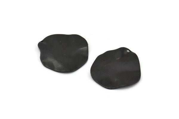 Black Wavy Disc, 6 Oxidized Black Brass Wavy Discs With 1 Hole (22mm) D0573