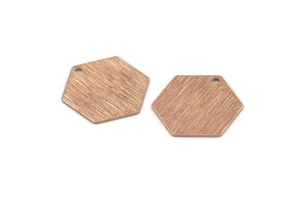 Rose Gold Hexagon Charm, 4 Textured Rose Gold Brass Hexagon Stamping Blanks With 1 Hole (17x0.60mm) D878