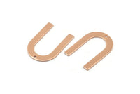 Rose Gold Geometric Charm, 4 Rose Gold Plated Brass U Shaped Pendants With 1 Hole (28x20x0.80mm) D0563