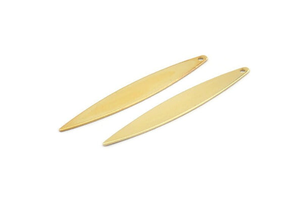 Gold Marquise Charm, 6 Gold Plated Brass Marquise Charms With 1 Hole, Earrings, Pendants (42x6x0.60mm) D0803