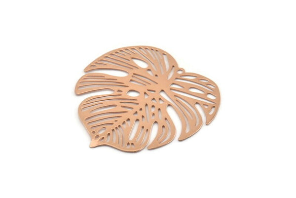 Rose Gold Leaf Charm, 4 Rose Gold Plated Brass Leaf Charms With 1 Hole, Earrings (32mm) D0661