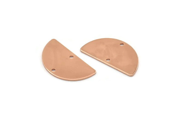 Semi Circle Charm, 4 Rose Gold Plated Brass Half Moon Blanks With 2 Holes, Earrings, Pendants (24x13x0.80mm) D918