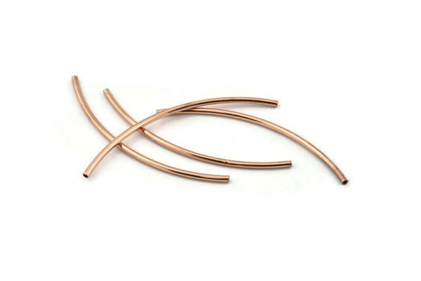 Rose Gold Tube, 12 Rose Gold Plated Brass Curved Tubes (1.5x50mm) D0282
