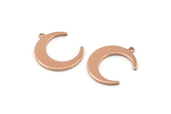 Rose Gold Moon Pendant, 4 Rose Gold Plated Brass Moon Pendants With 1 Loop (20x17x1mm) D0567