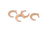 Rose Gold Moon Pendant, 4 Rose Gold Plated Brass Moon Pendants With 1 Loop (20x17x1mm) D0567