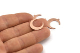 Rose Gold Moon Pendant, 4 Rose Gold Plated Brass Moon Pendants With 1 Loop (20x17x1mm) D0567