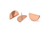 Semi Circle Earring, 2 Rose Gold Plated Brass Half Moon Stud Earrings (22x12x1mm) D1091 A1329 Q1003