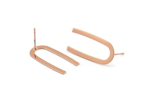 Rose Gold Geometric Earring, 4 Rose Gold Plated Brass U Shaped Stud Earrings (27x13x0.50mm) D1346 A1410 Q1108