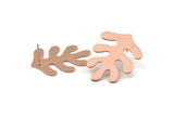 Rose Gold Leaf Earring, 2 Textured Rose Gold Plated Brass Leaf Stud Earrings (32x25x0.80mm) M488 A1617
